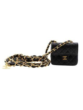 Chanel Chain Pochette Micro Quilted Vintage Lambskin Black Waist